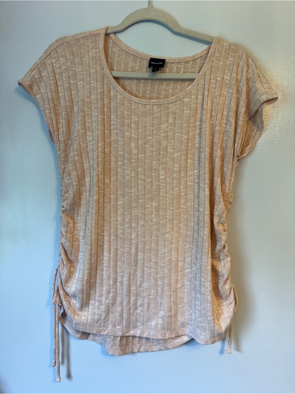 Dressbarn Sunday- Light Peach Ribbed Side-Tie Women's Top